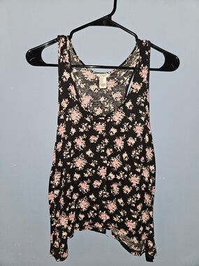 Forever 21 Black Tank Top with Pink Floral Print